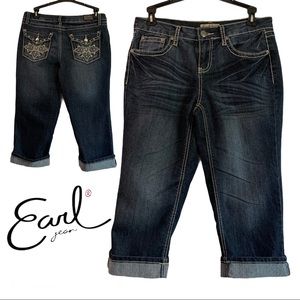 EARL JEANS Capri Dark Wash Embellished Shorts